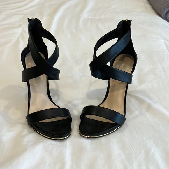 Kenneth Cole black strappy high heels back zipper size 6.5M - Picture 4 of 6